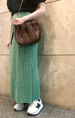 Gingham Check Pencil Long Skirt（Green）のサムネイル