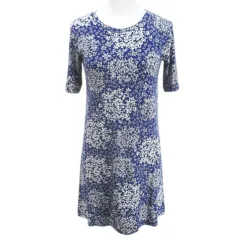 アニエスベーアンファン Agnes b. ENFANT 花柄 フラワー 半袖 膝丈 フレアワンピース ワンピース 12 青系 ブルー ストレッチ