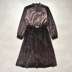 ワンピース レトロ ベロア ベルト ロング丈 一点物 vintage ヴィンテージ 総柄 ブラック 黒 Aライン フレア 13号 XLサイズ 大きいサイズ YY260211