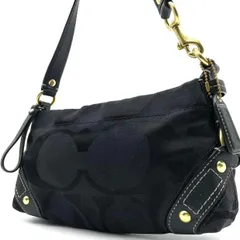 美品● COACH コーチ ショルダーバッグ ワンショルダー アクセサリーポーチ シグネチャー スタッズ キャンバス レザー ブラック