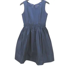 シップスリトルブラック ships little black ノースリーブ ワンピース ひざ丈 S 紺系 ネイビー タフタ フレアスカート ギャザー 無地