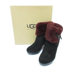 新品同様 UGG australia アグ SCARLETT スカーレット ハイヒール ショート丈 ムートンブーツ 1005647 22.5cm ブラック×オックスブラッド レディース 古着 中古 USED