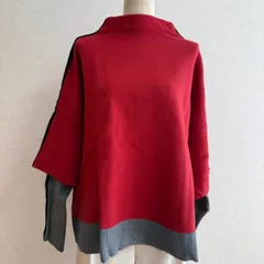KN3175＊4L 大きいサイズ ニット長袖配色チュニック 赤×グレー