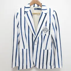 POLO by RALPH LAUREN ポロバイラルフローレン ワッペン ストライプ柄 テーラードジャケット ブレザー サイズ6 ホワイト メンズ 古着 中古 USED