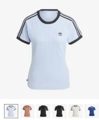 (W) adidas 3本線 スリム Tシャツ ブルー ダン - US サイズ