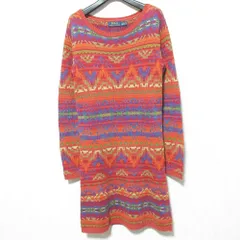 美品 POLO RALPH LAUREN ポロラルフローレン リネンブレンド ネイティブニット ワンピース 0200011631 S レッド レディース 古着 中古 USED