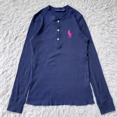 ラルフローレン RALPH LAUREN ロンT ヘンリーネック ゴルフ M ネイビー ロゴ刺繍 古着 891181のサムネイル