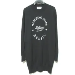 美品 MOSCHINO JEANS モスキーノジーンズ ロゴジャガード ロングニット カットソー チュニック ワンピース XS ブラック レディース 古着 中古 USEDのサムネイル