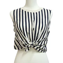 【ZARA ザラ】クロップドストライプカットソー Tシャツ ノースリーブ M ネイビー オフホワイト