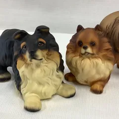 ドマン製　犬の置物　ポメラニアン・シェルティ（コリー）陶器製　U593のサムネイル
