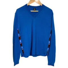 美品 PS Paul Smith ピーエスポールスミス サイドストライプ Vネック ニット カットソー セーター M ブルー レディース 古着 中古 USED