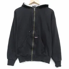 L/古着 ディッキーズ 長袖 フルジップ スウェット パーカー メンズ 無地 黒 内側サーマル 26feb24