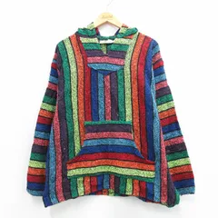 L/古着 長袖 メキシカン パーカー メンズ メキシコ製 紺他 ストライプ 26feb24