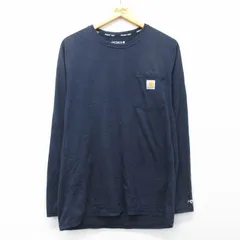 S/古着 カーハート 長袖 Tシャツ メンズ 胸ポケット付き ラグラン クルーネック 紺 26feb24