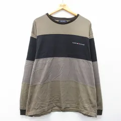 L/古着 トミーヒルフィガー 長袖 ブランド Tシャツ メンズ 90年代 90s ワンポイントロゴ 大きいサイズ コットン クルーネック 緑系他 26feb24