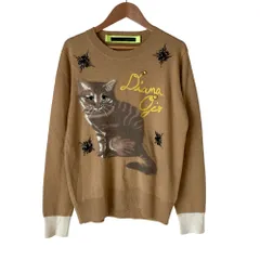 良品 Adonisis アドニシス ビジュー 猫 ニットセーター 38 キャメル レディース 古着 中古 USEDのサムネイル