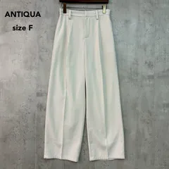 ANTIQUA アンティカ オフホワイト ワイドパンツ センタープレス スラックス 落ち感 タック ウエストゴム 伸縮 ストレッチ ゆったり 体型カバー きれいめ 上品 清楚 無地 ボトムス PO-00173 sizeF ★ ■■