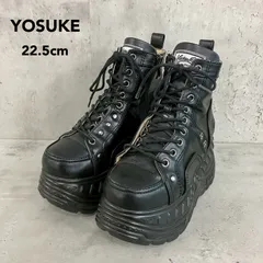 YOSUKE ヨースケ 厚底レースアップハイカットスニーカー ブラック サイドジップ付き ボリュームソール スタッズ装飾 カジュアル ストリート系 個性的デザイン 存在感抜群 トレンドアイテム 人気モデル 22.5cm ★ ■■