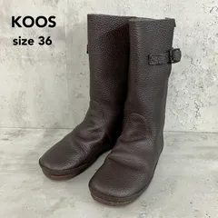 KOOS コース ロングブーツ ブラウン シボ加工 ナチュラル風合い フラットソール ベルトデザイン シンプルデザイン カジュアル 履きやすい 人気定番アイテム ナチュラル系コーデ  size36 ★ ◆■
