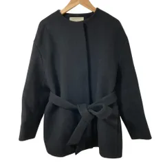 良品 UNITED ARROWS ユナイテッドアローズ ウール ベルテッド ノーカラーコート サイズ36 ブラック レディース 古着 中古 USED