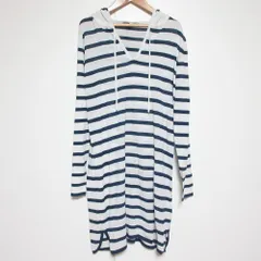 良品 S Max Mara エスマックスマーラ ボーダー 長袖 ひざ丈 フーディ ニットワンピース Ⅼサイズ ホワイト ネイビー レディース 古着 中古 USED