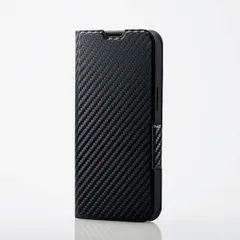 iPhone14 / iPhone13 ケース カバー 手帳 フラップ レザー 軽量 Ultra Slim 薄型 マグネット カーボン調（ブラック） アイフォン アイホン PM-A21BPLFUCB / ELECOM エレコム