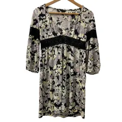 美品 INGEBORG インゲボルグ フラワープリント カットソー ワンピース サイズ9 ブラック×マルチカラー レディース 古着 中古 USED