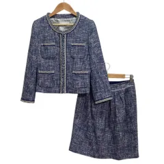 良品 Ballsey ボールジィ トゥモローランド PONTETORTO社製 ツイード ノーカラージャケット スカート セットアップ 38 ブルー レディース 古着 中古 USED