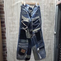 リメイク デニム フレアパンツ パッチワーク ダメージ 再構築 vol.254