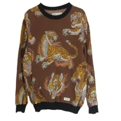 WACKO MARIA ワコマリア 虎柄 タイガー クルーネック ニット タイガー トラ ブラウン系 S【中古】