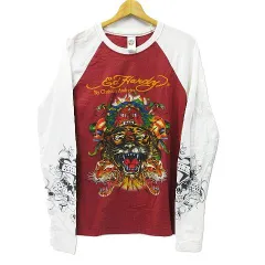 Ed Hardy エドハーディー ラグラン シャツ 長袖 ロンT タイガー バーガンディ メンズ サイズ S M004-08-0326⑨