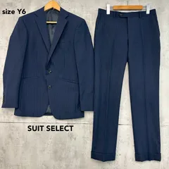 SUIT SELECT スーツセレクト ネイビー ストライプ柄 セットアップ シングル テーラードジャケット スラックス 2点上下セット ポリエステル ウール センターベント ノータック パンツ 裾ダブル ビジネス フォーマル 冠婚葬祭 Y6サイズ ★ ■■