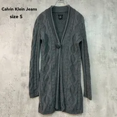 Calvin Klein Jeans カルバンクラインジーンズ WG46N19 グレー ケーブルニット ロングカーディガン 長袖 コットン 100% ショールカラー コンチョボタン トップス ワンポイント 刻印ボタン カジュアル sizeS ★ ◆■のサムネイル