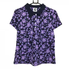 【超美品】フットジョイ 半袖ポロシャツ ネイビー×パープル 花柄 ロゴ刺しゅう レディース XL ゴルフウェア FootJoy