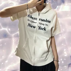 アバクロンビー y2k 起毛 半袖 フードジップアップ 白 クリーム M
