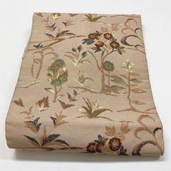 名古屋帯 洒落帯 高級 ♢ 正絹 アンティーク 花柄 草花 金糸 華文 R371 