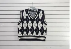 LAP 麻柄 Vネック レディースニットベスト 66/宝探し天使