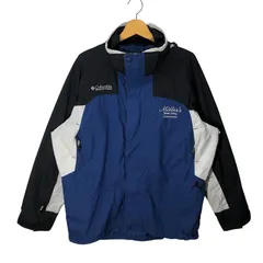 Columbia Fire Ridge INTERCHANGE CORE コロンビア マウンテンジャケット フード取外し ナイロンジャケット ドローコード 企業ロゴ刺繍 オーバーサイズ Philippines製 Lサイズ ブルー ブラック グレー