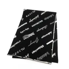 【中古】【未使用】バレンシアガ BALENCIAGA ウールポリエステル ロゴ マフラー ブラック【メンズ】のサムネイル