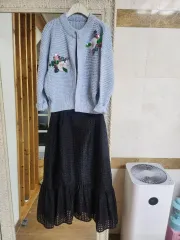 花刺繍パッチ ブルー ニットカーディガン 新品