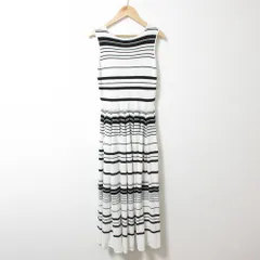 美品 24AW ミラオーウェン ボーダー柄 ストレッチ ノースリーブ ロング丈 ニットタンクフレアワンピース 0 ホワイト ブラック レディース 古着 中古 USED