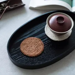 新品未使用 円形 綿 壺托 6枚セット（ナチュラル/カーキ）CJ441