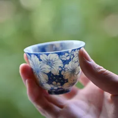 新品未使用 景徳鎮 陶磁 茶杯（ 椿）CJ446