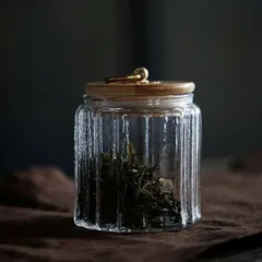 新品未使用 ガラス製 茶筒 円形 260ml 500mlCJ484