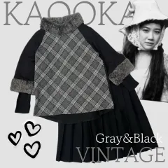 日本 ヴィンテージ モノトーン 森ガール CHECK レイヤード ブラック コーデ スカート コーディネートセット