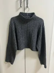 ザラ グレー ケーブル編み タートルネック クロップド ニット M