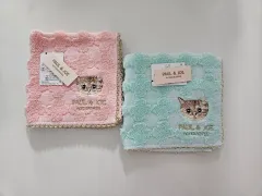 ポール&ジョー 猫 刺繍 ミニハンカチ ハンドタオル-ピンク