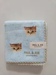 ポール＆ジョー 猫 プリント ハンカチ-スカイブルー