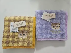 ポール&ジョー 猫 刺繍 ミニタオル-チェック紫