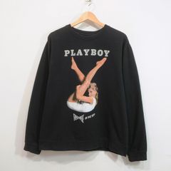 Vintageプレイボーイ USA製フロッキープリントラグランスウェット実寸S位 Vintageプレイボーイ USA製フロッキープリントラグランスウェット実寸S